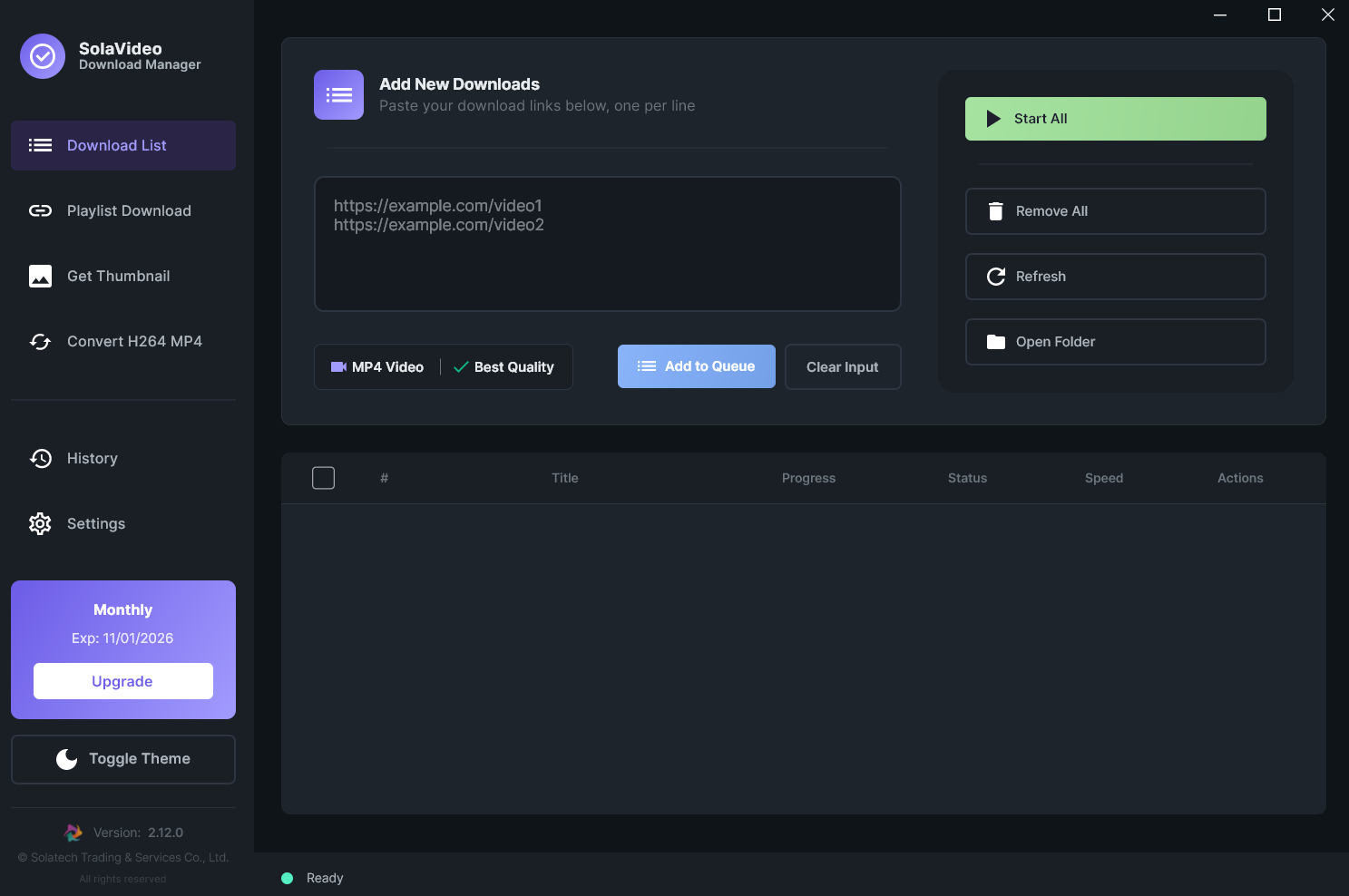 Sola Video Download Software Interface