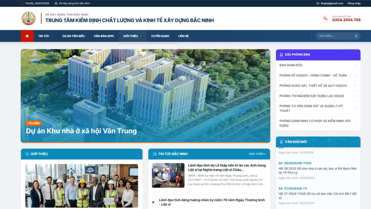Cổng thông tin Trung tâm Kiểm định chất lượng và Kinh tế xây dựng Bắc Ninh