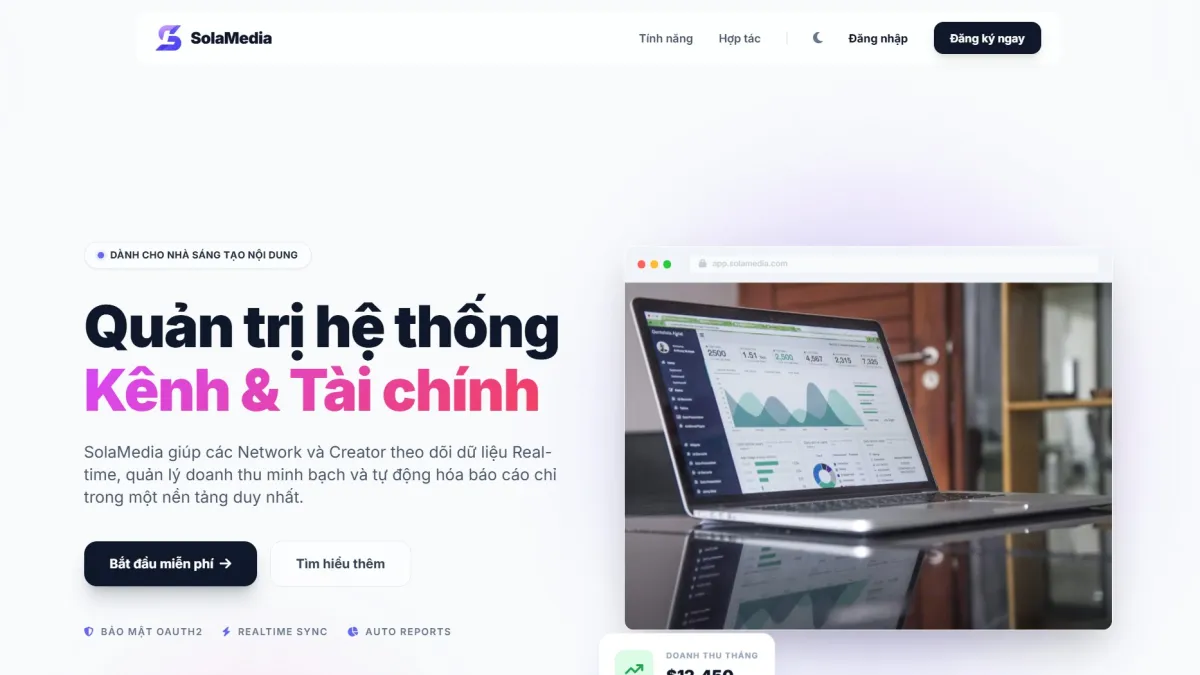 SolaMedia — nền tảng quản trị kênh và tài chính cho nhà sáng tạo nội dung