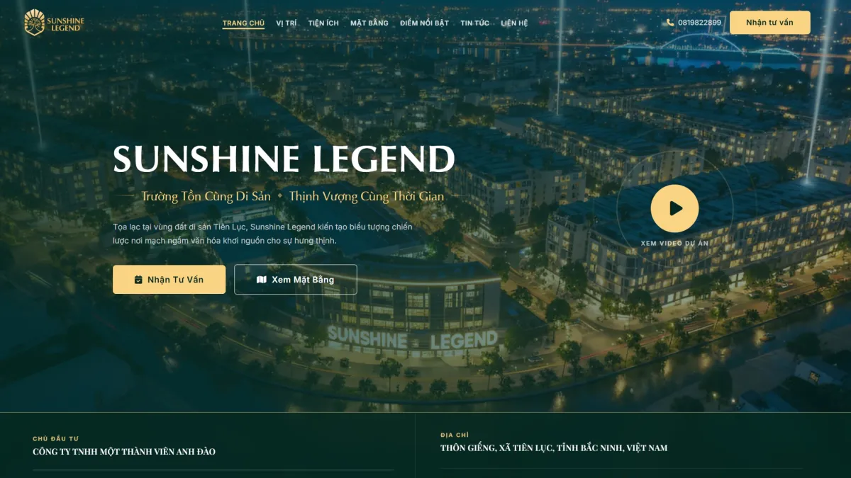 Landing page dự án khu đô thị Sunshine Legend
