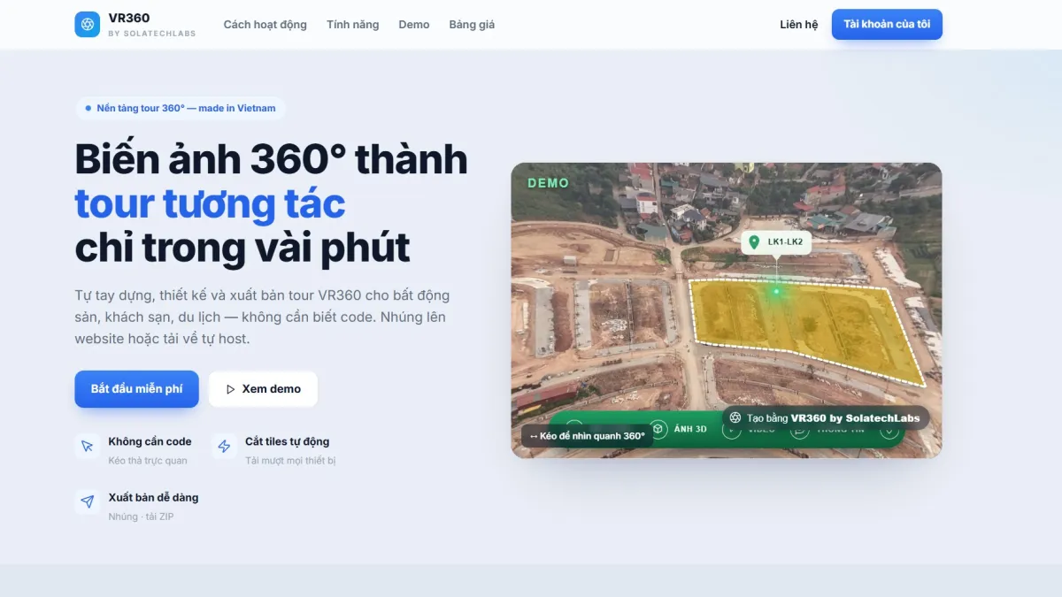 VR360 — nền tảng tự dựng tour 360° không cần lập trình
